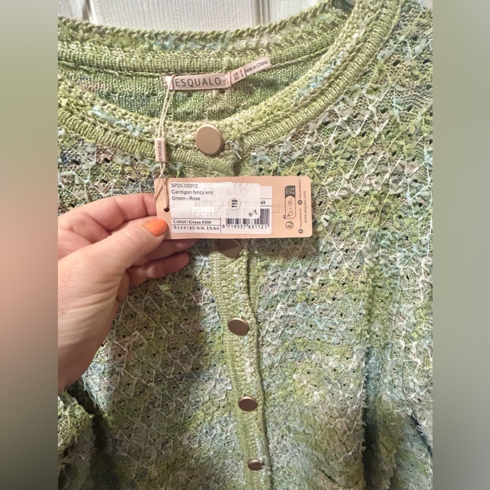 NWT Esqualo Green Patterned Knit Cardigan Sweater Size S - Picture 10 of 12